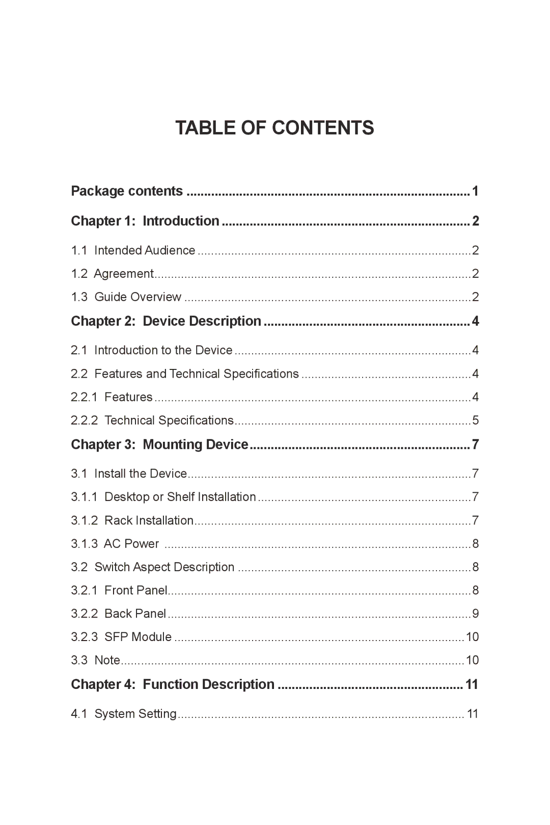 TP-Link TL-SG2216WEB, TL-SG2224WEB manual Table of Contents 