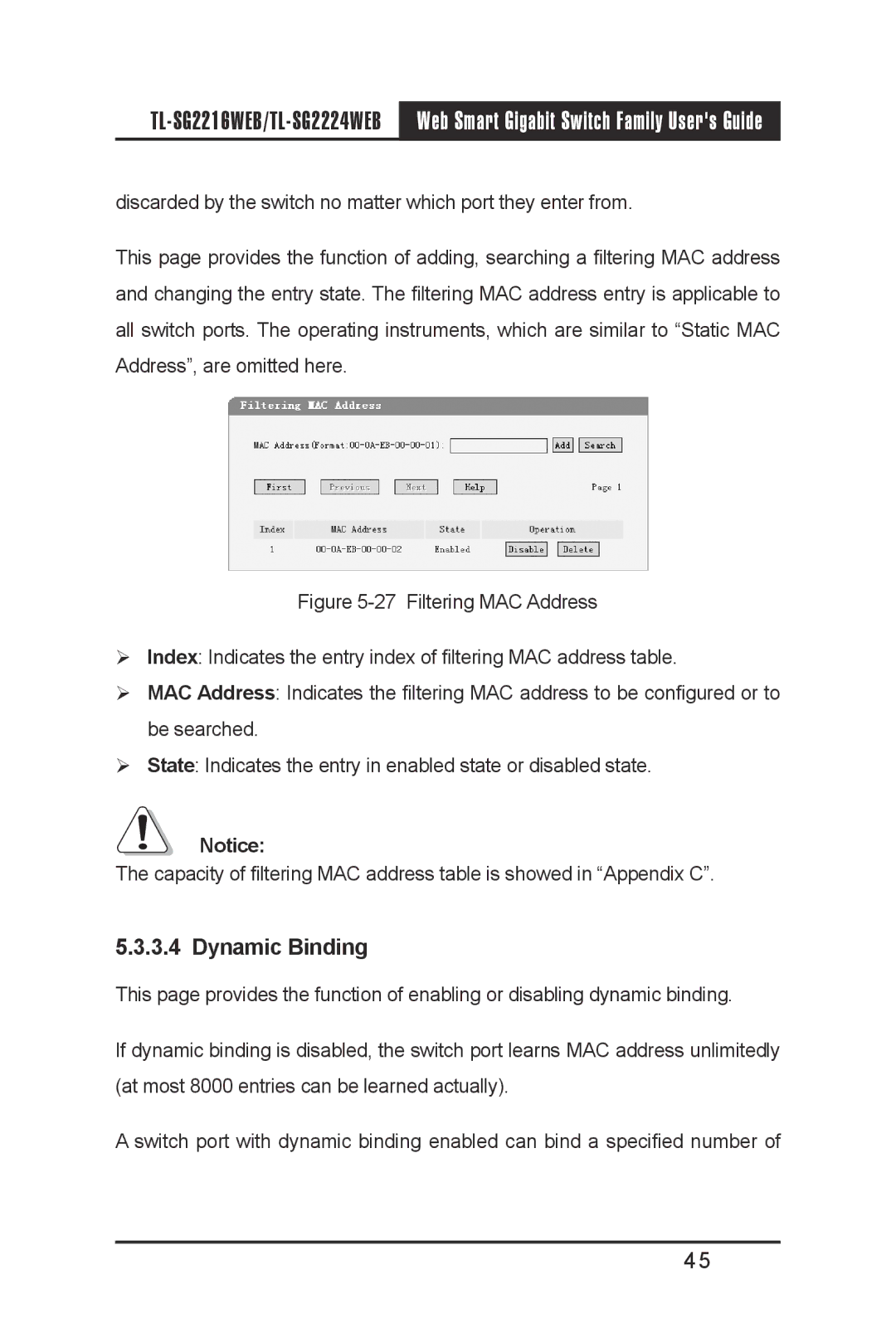 TP-Link TL-SG2216WEB, TL-SG2224WEB manual Dynamic Binding 