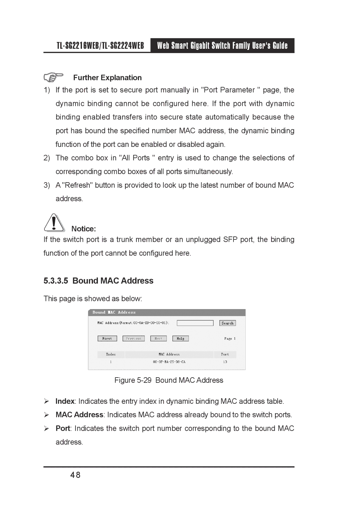 TP-Link TL-SG2224WEB, TL-SG2216WEB manual Bound MAC Address 