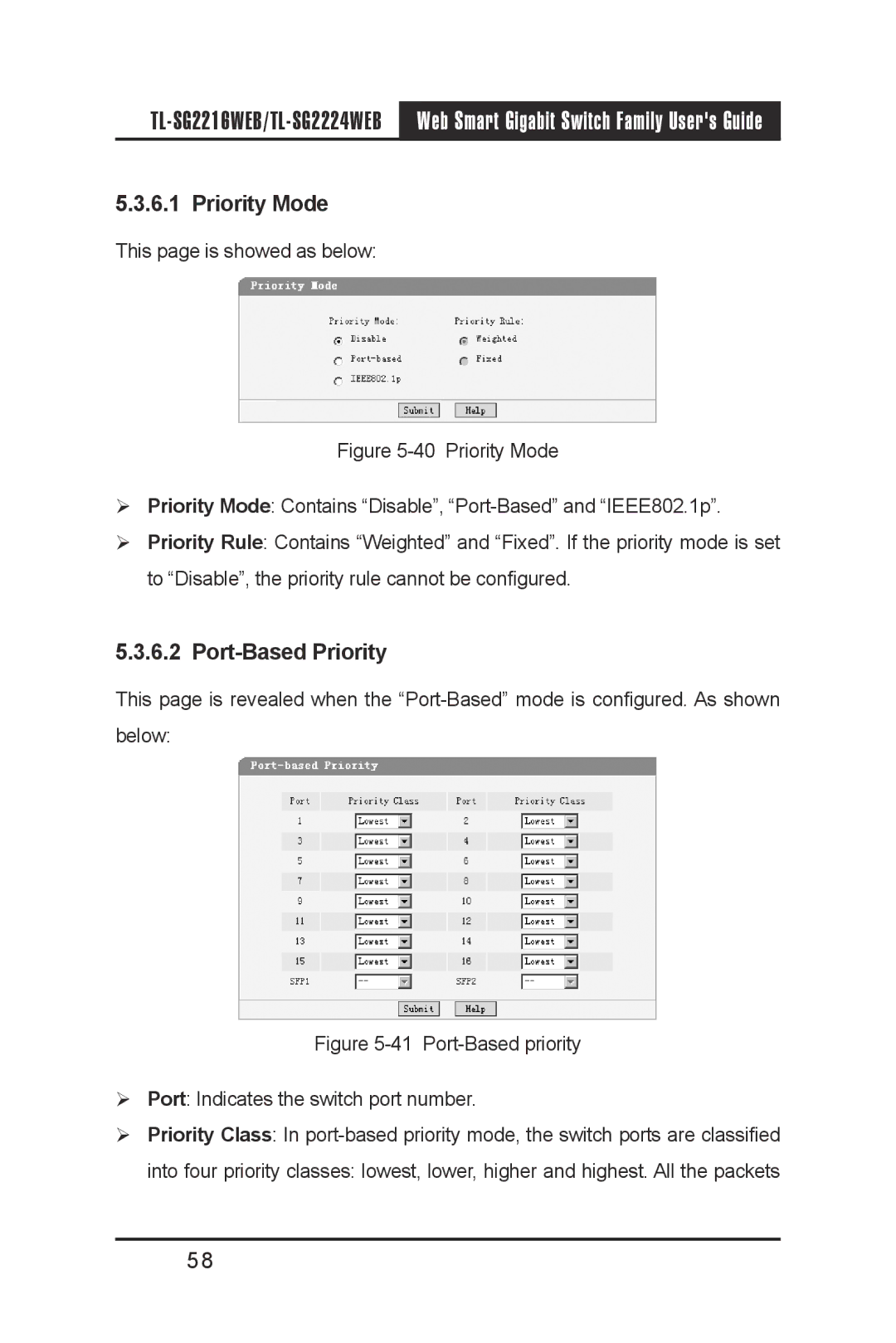 TP-Link TL-SG2224WEB, TL-SG2216WEB manual Priority Mode, Port-Based Priority 