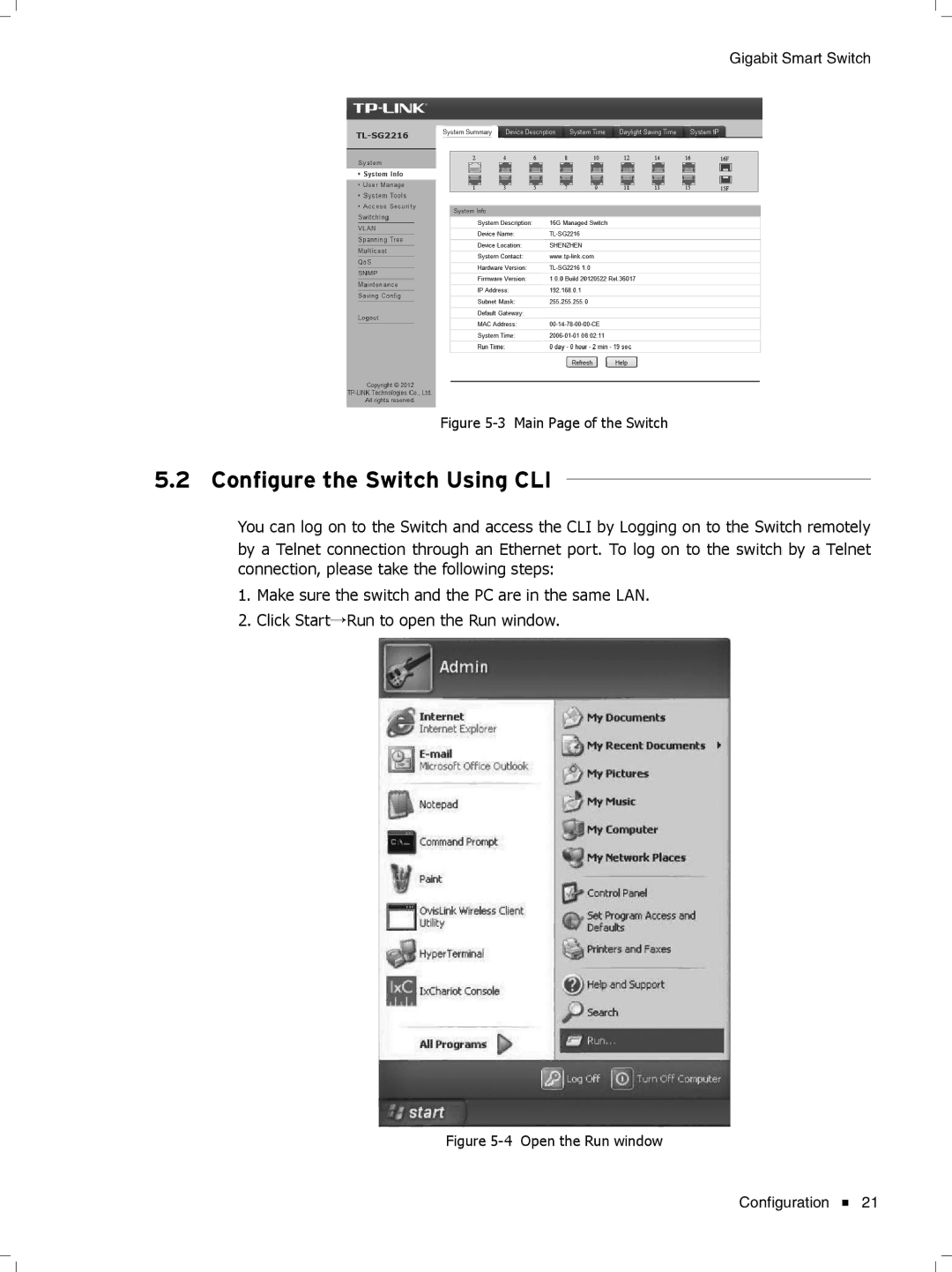 TP-Link TL-SG2452, TL-SG2424, Tl-SB2216 manual Configure the Switch Using CLI 