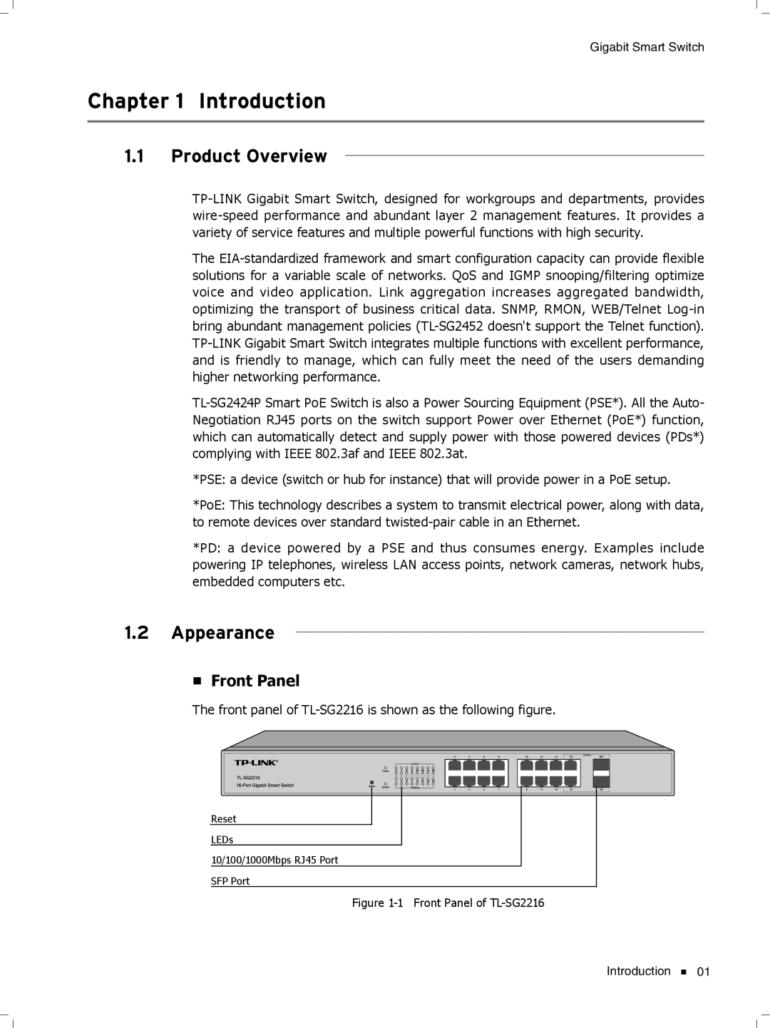 TP-Link Tl-SB2216, TL-SG2424, TL-SG2452 manual Cccccccccc Introduction, Product Overview, Appearance, Front Panel 