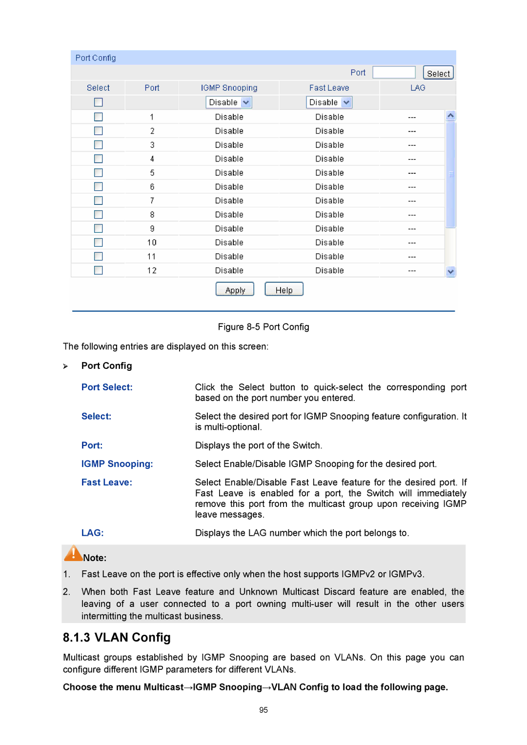 TP-Link TL-SG3216 manual Igmp Snooping, Fast Leave 