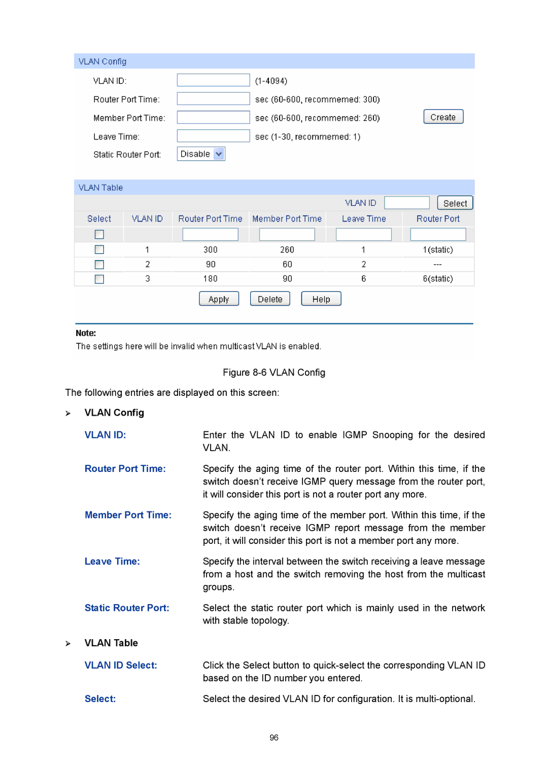 TP-Link TL-SG3216 manual Router Port Time, Member Port Time, Leave Time, Static Router Port 