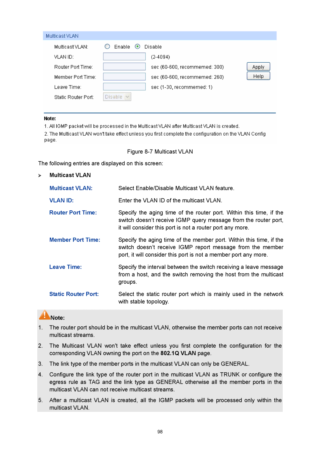 TP-Link TL-SG3216 manual ¾ Multicast Vlan 