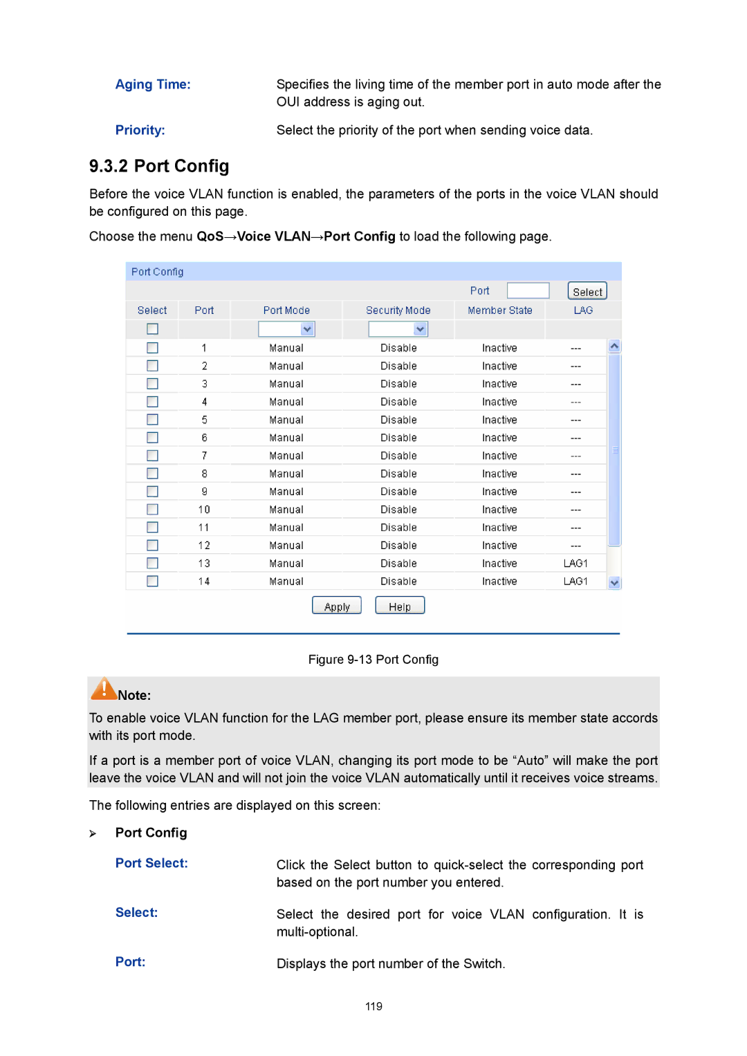 TP-Link TL-SG3216 manual Select the desired port for voice Vlan configuration. It is 