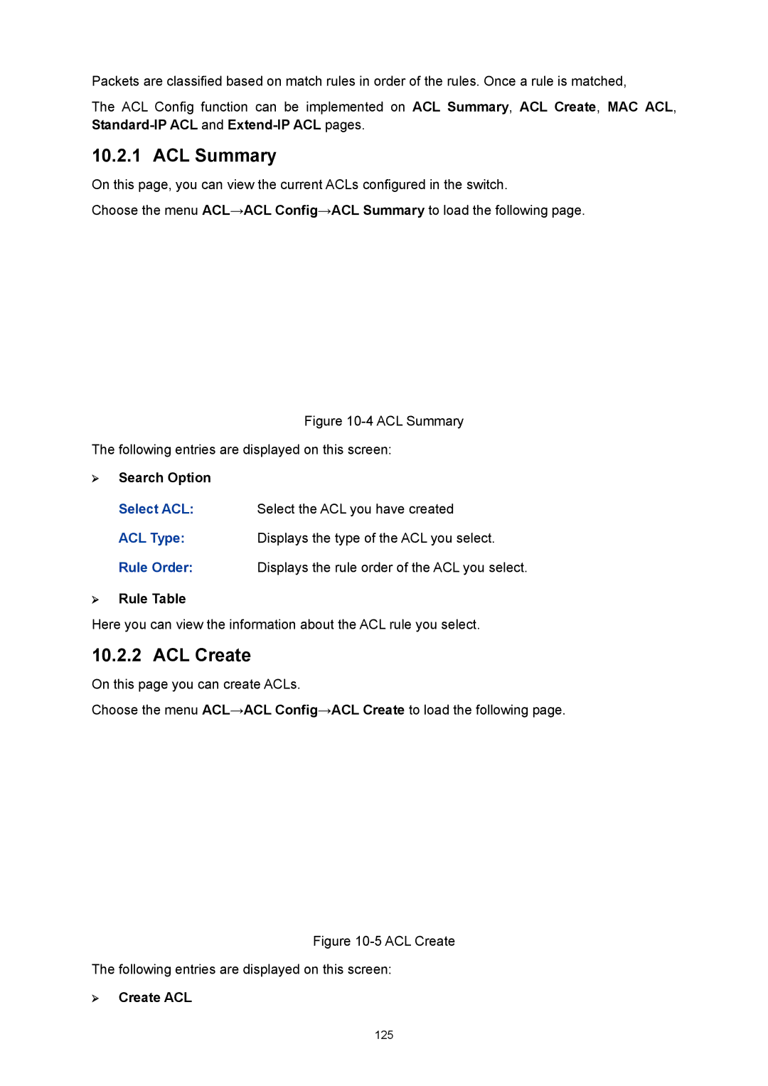 TP-Link TL-SG3216 manual ACL Summary, ACL Create, ¾ Rule Table, ¾ Create ACL 