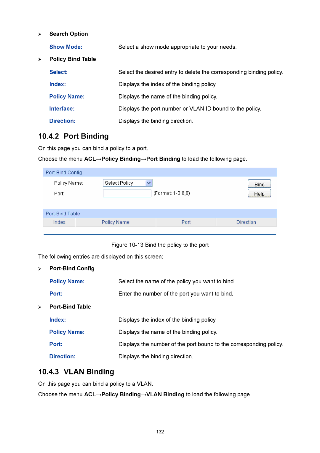 TP-Link TL-SG3216 manual Port Binding, Vlan Binding, Direction Displays the binding direction 