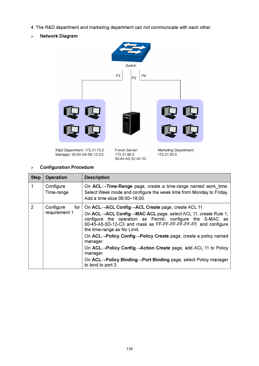 TP-Link TL-SG3216 manual On ACL→ACL Config→ACL Create page, create ACL 