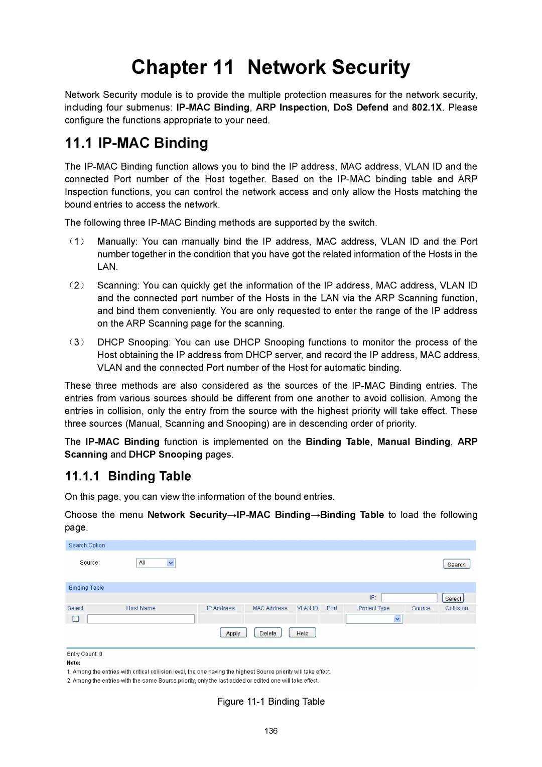 TP-Link TL-SG3216 manual Network Security, IP-MAC Binding 