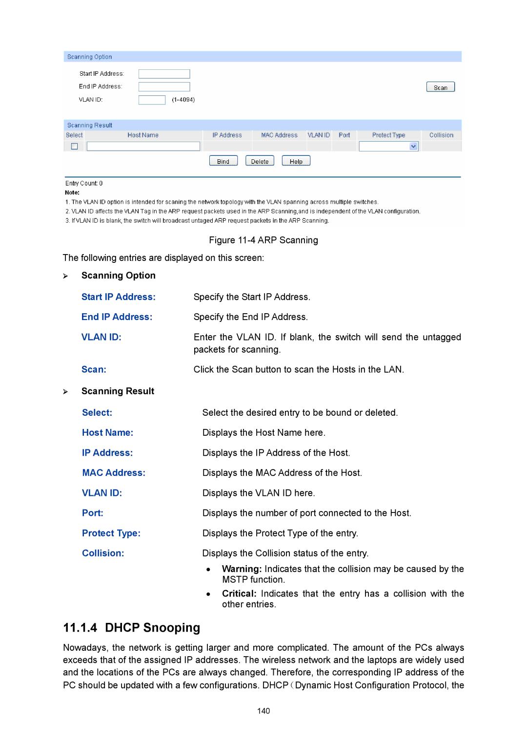 TP-Link TL-SG3216 manual Dhcp Snooping, Start IP Address, End IP Address, Scan 