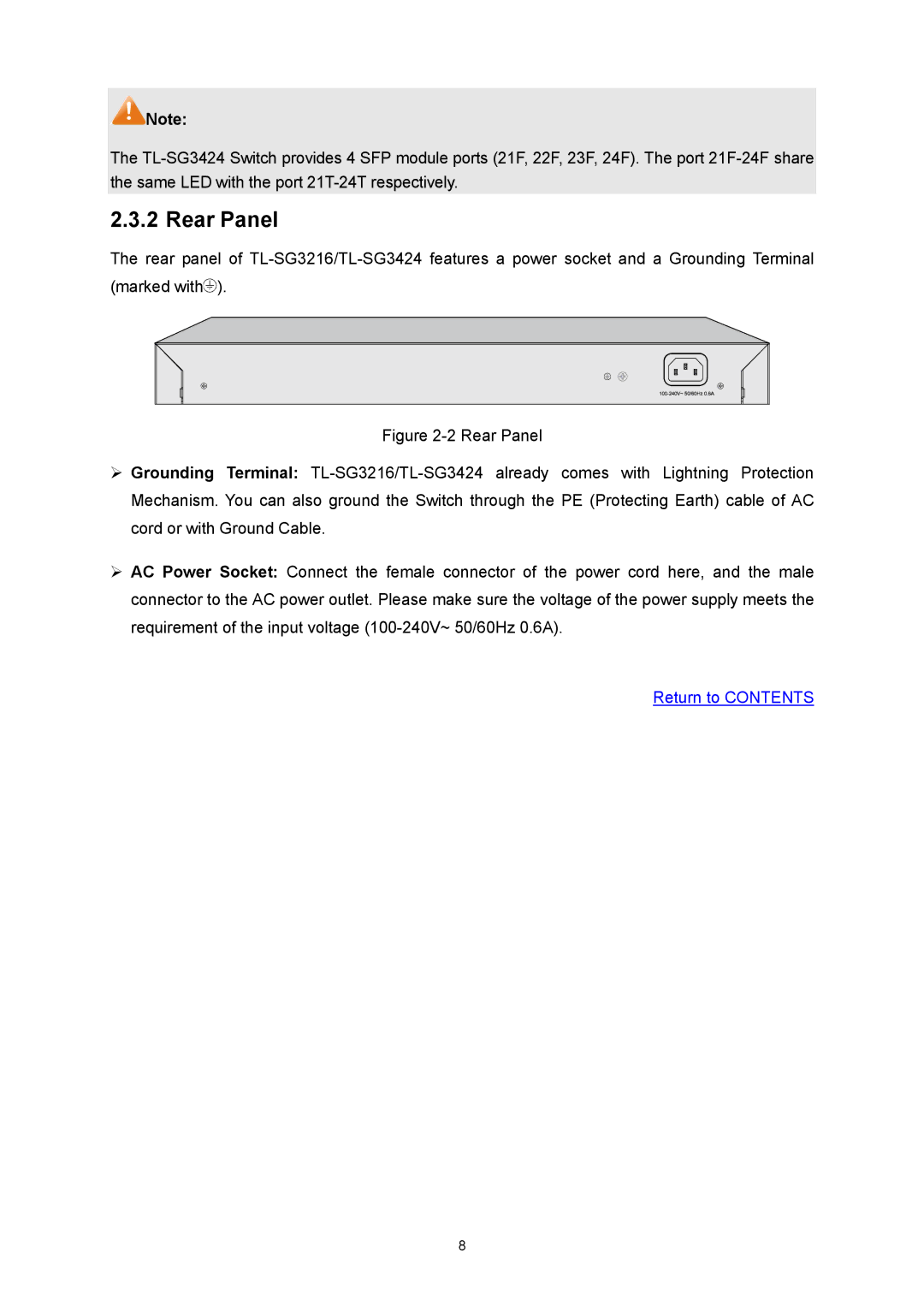 TP-Link TL-SG3216 manual Rear Panel 