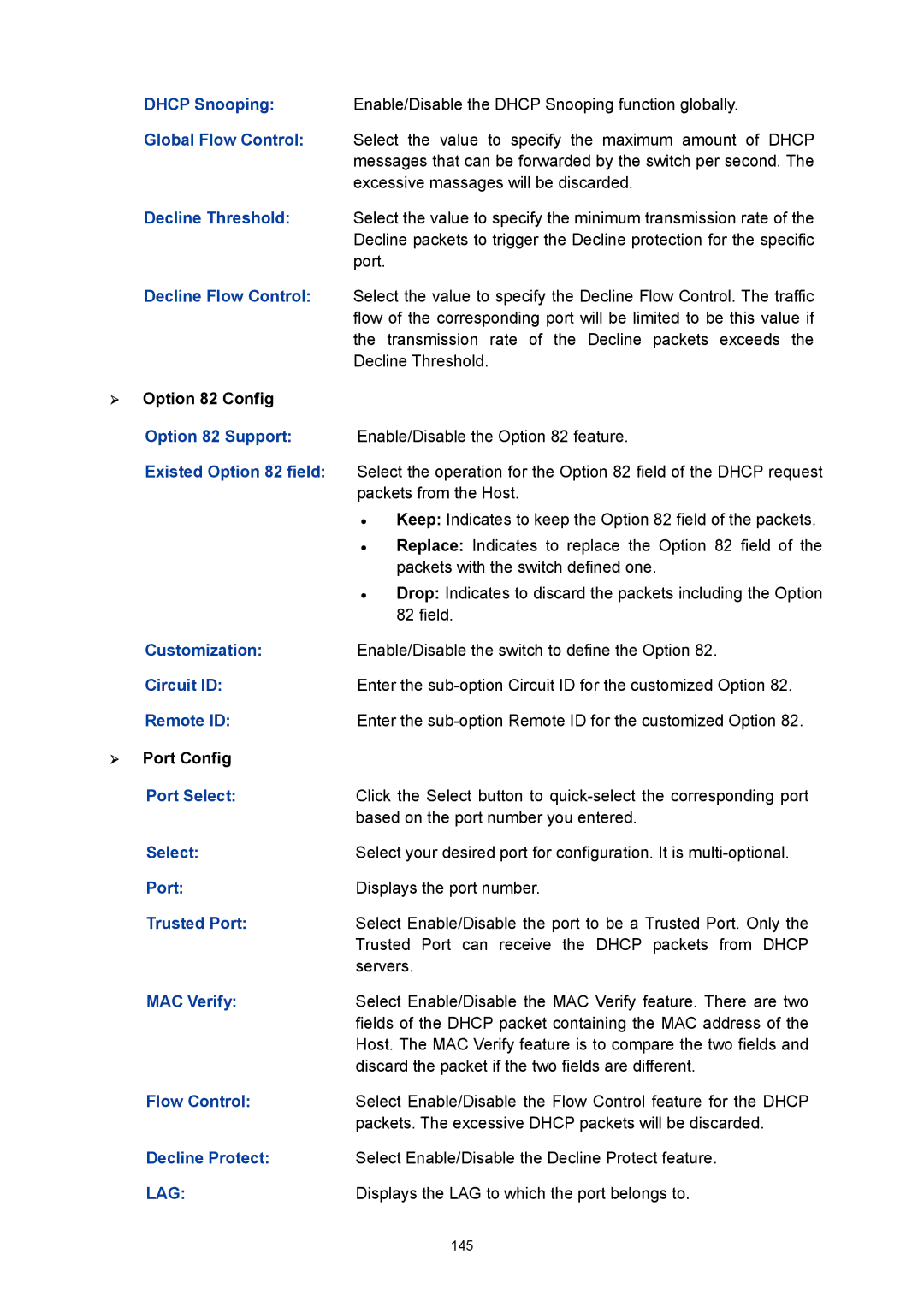 TP-Link TL-SG3216 manual ¾ Option 82 Config, Customization Circuit ID Remote ID, ¾ Port Config Port Select 