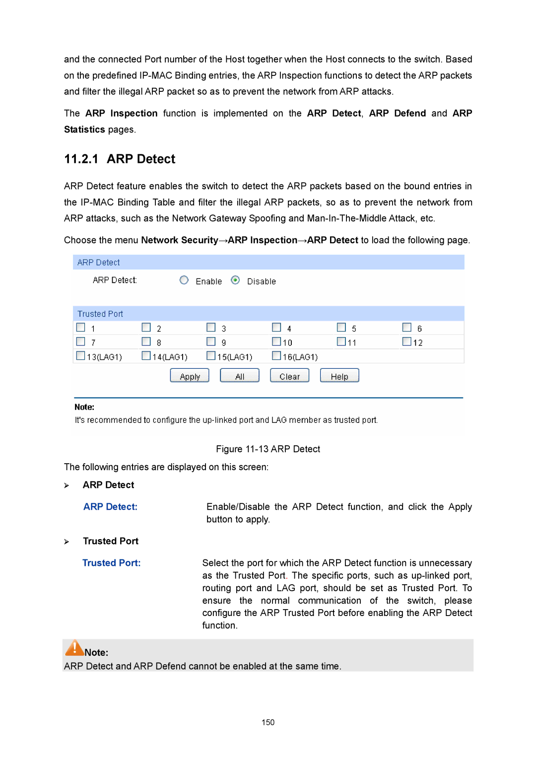 TP-Link TL-SG3216 manual ¾ ARP Detect, ¾ Trusted Port 