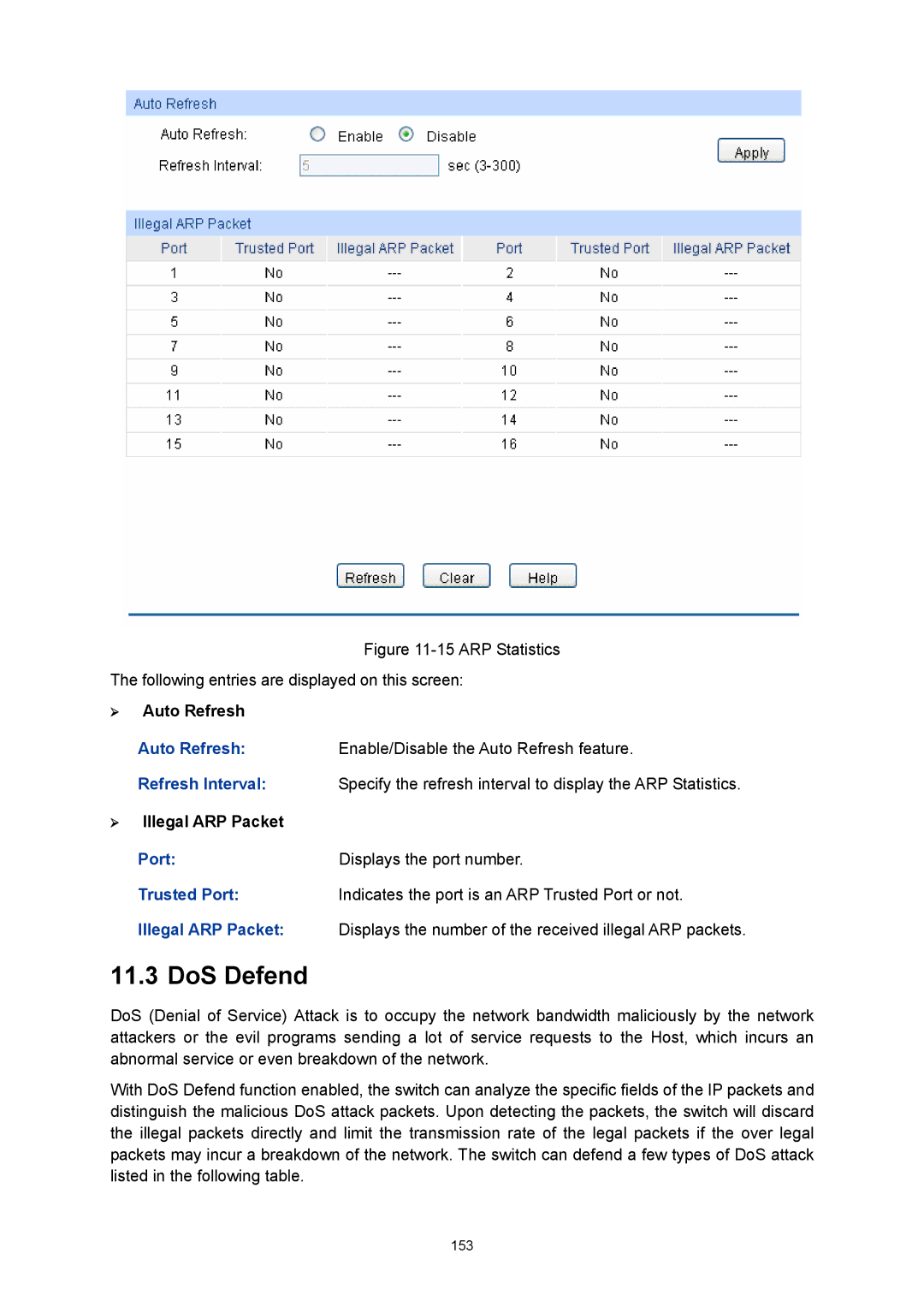 TP-Link TL-SG3216 manual DoS Defend, ¾ Illegal ARP Packet 