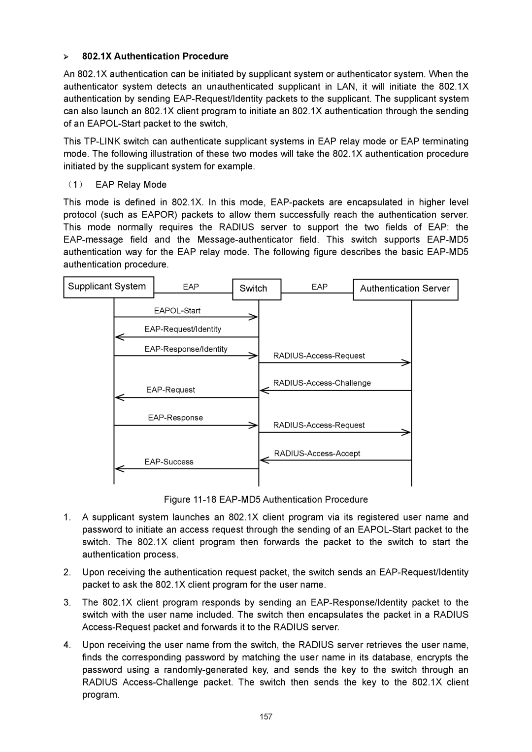 TP-Link TL-SG3216 manual ¾ 802.1X Authentication Procedure 