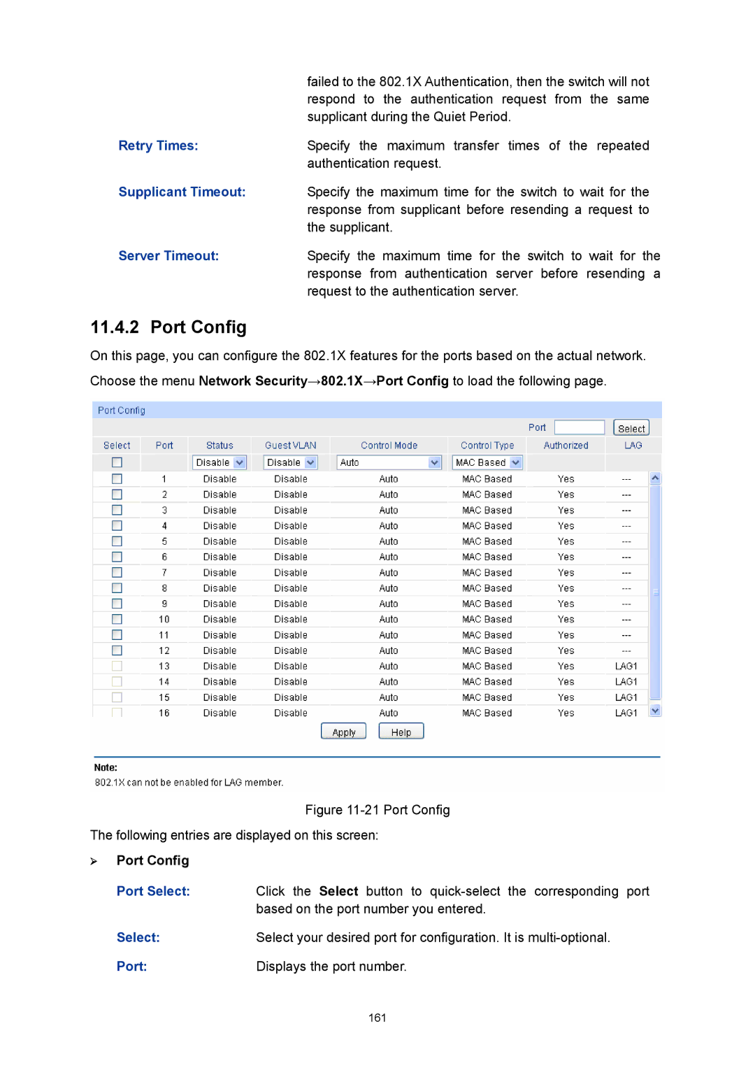 TP-Link TL-SG3216 manual Retry Times, Supplicant Timeout, Server Timeout 