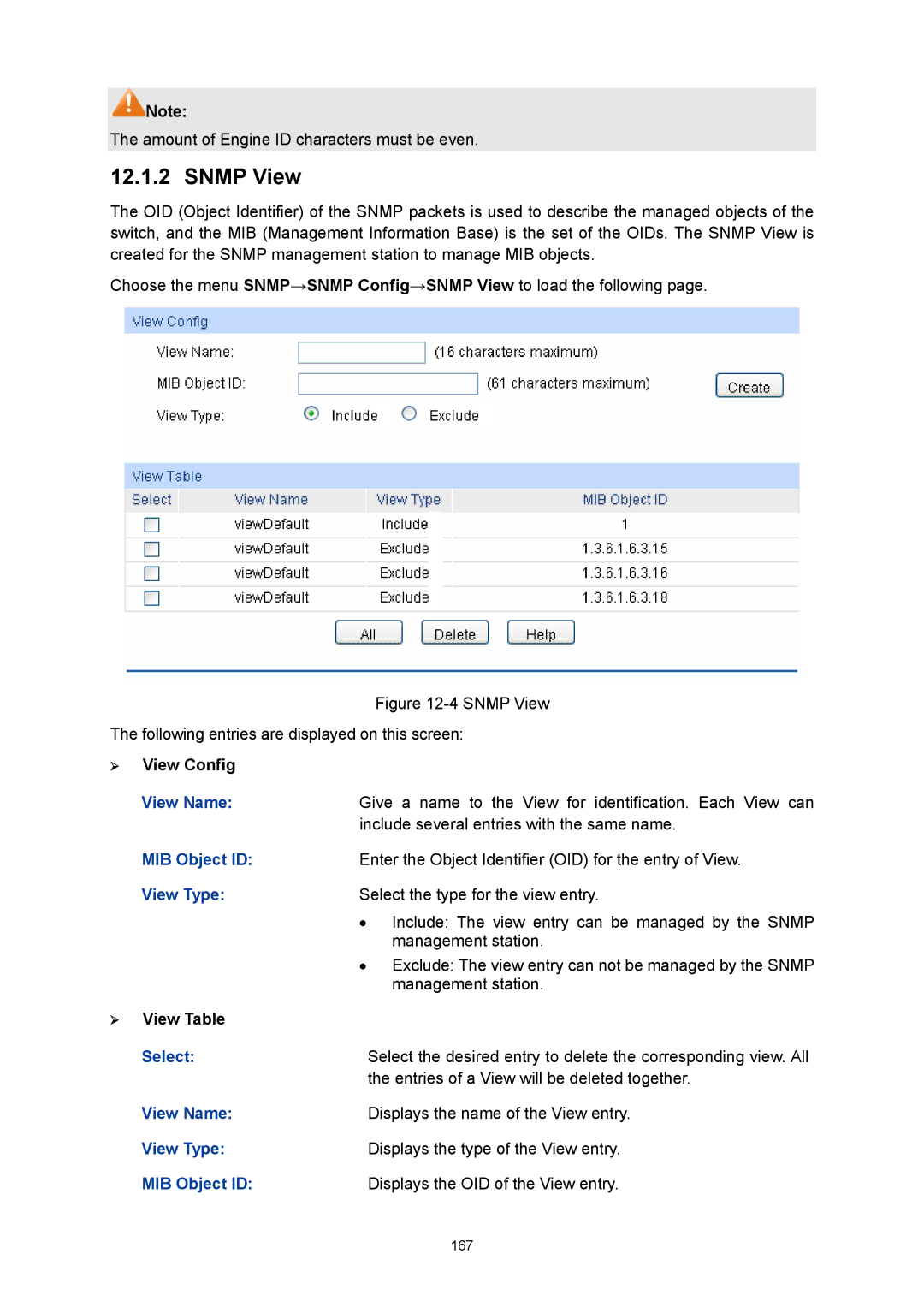 TP-Link TL-SG3216 manual Snmp View, MIB Object ID, View Type, View Name 