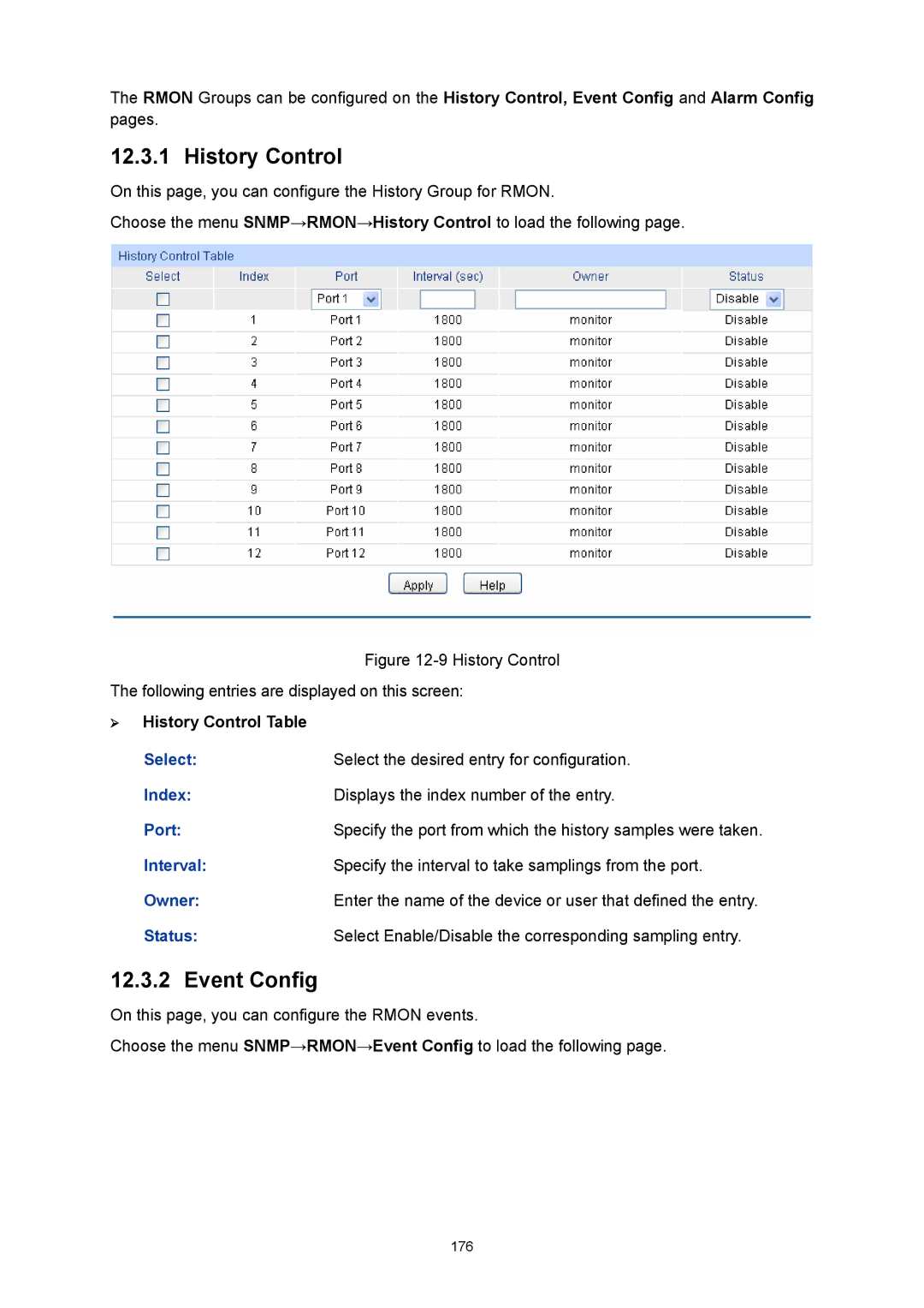 TP-Link TL-SG3216 manual Event Config, ¾ History Control Table 