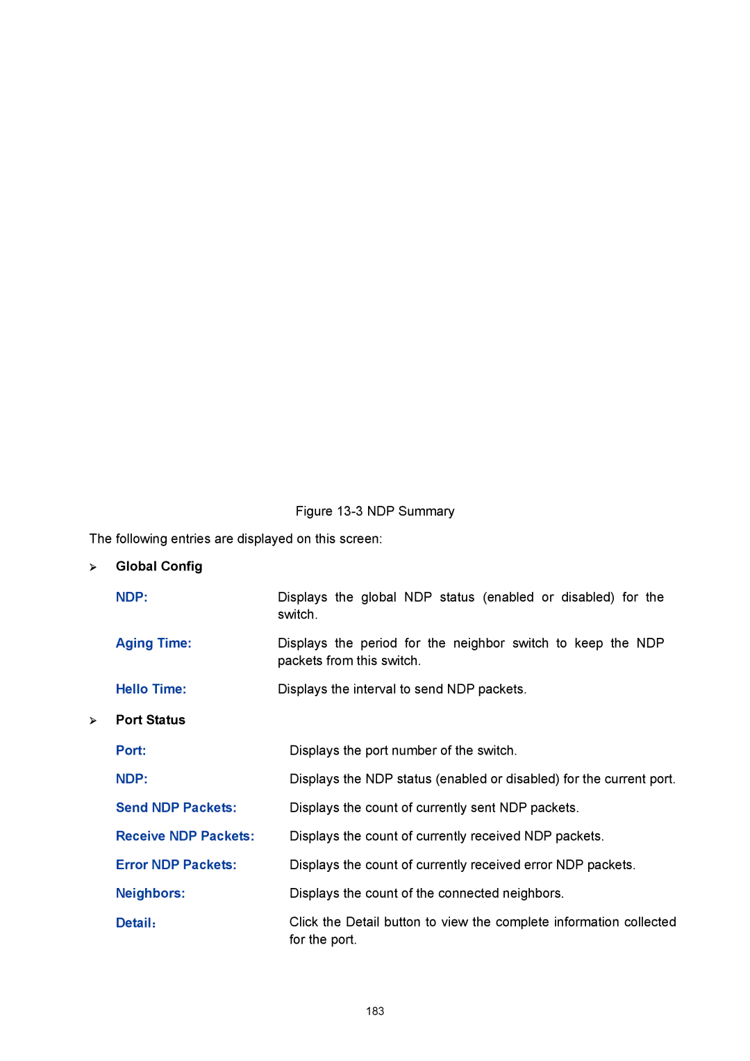 TP-Link TL-SG3216 manual ¾ Port Status Displays the port number of the switch, Ndp 