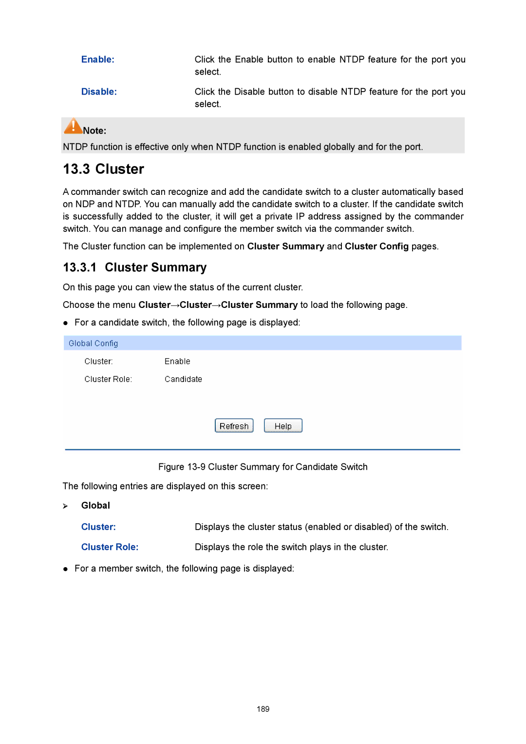 TP-Link TL-SG3216 manual Cluster Summary, ¾ Global 