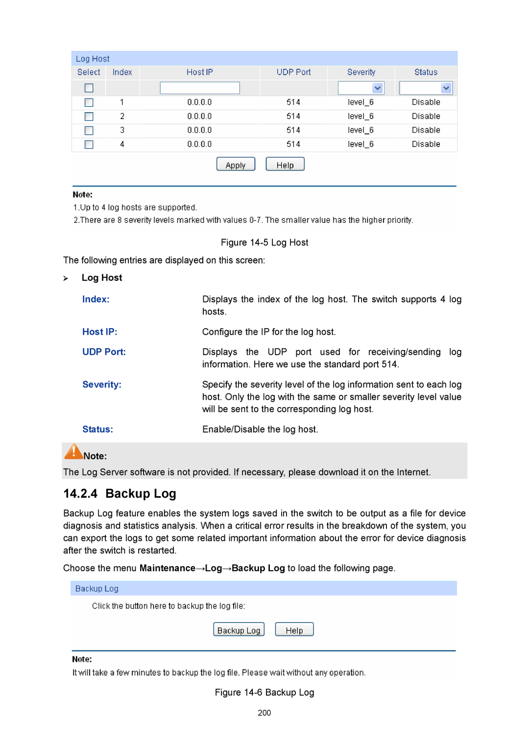 TP-Link TL-SG3216 manual Backup Log, ¾ Log Host, Host IP 