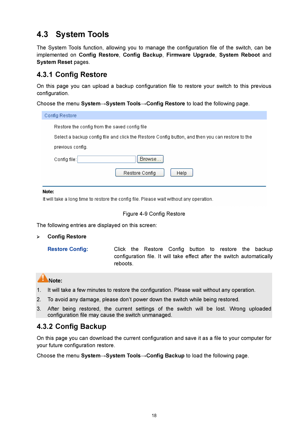 TP-Link TL-SG3216 manual System Tools, Config Backup, ¾ Config Restore 