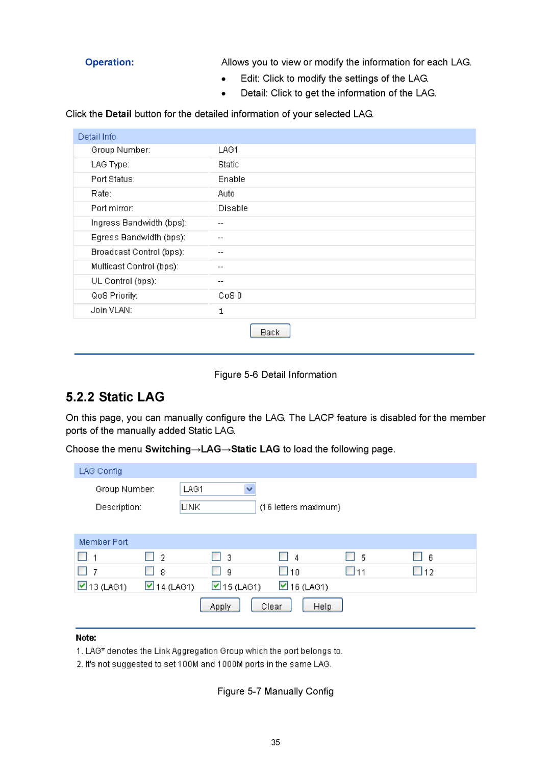 TP-Link TL-SG3216 manual Static LAG, Detail Information 