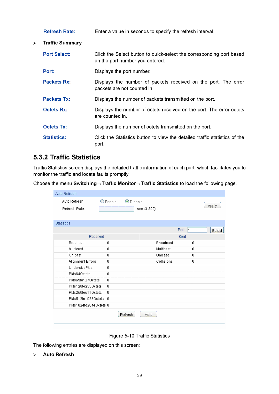 TP-Link TL-SG3216 manual Traffic Statistics 