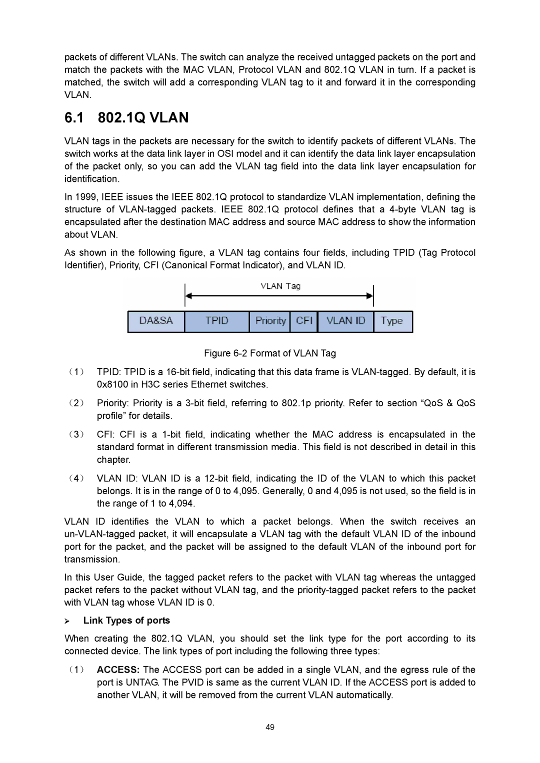 TP-Link TL-SG3216 manual 802.1Q Vlan, ¾ Link Types of ports 