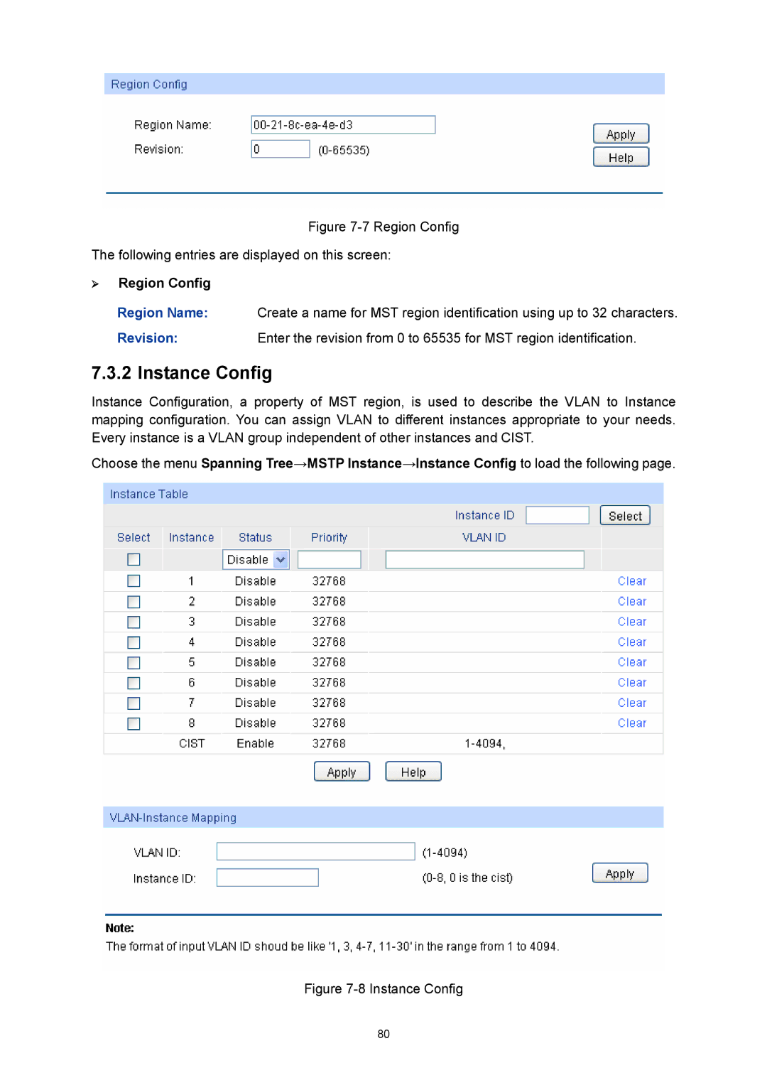 TP-Link TL-SG3216 manual Instance Config, ¾ Region Config 