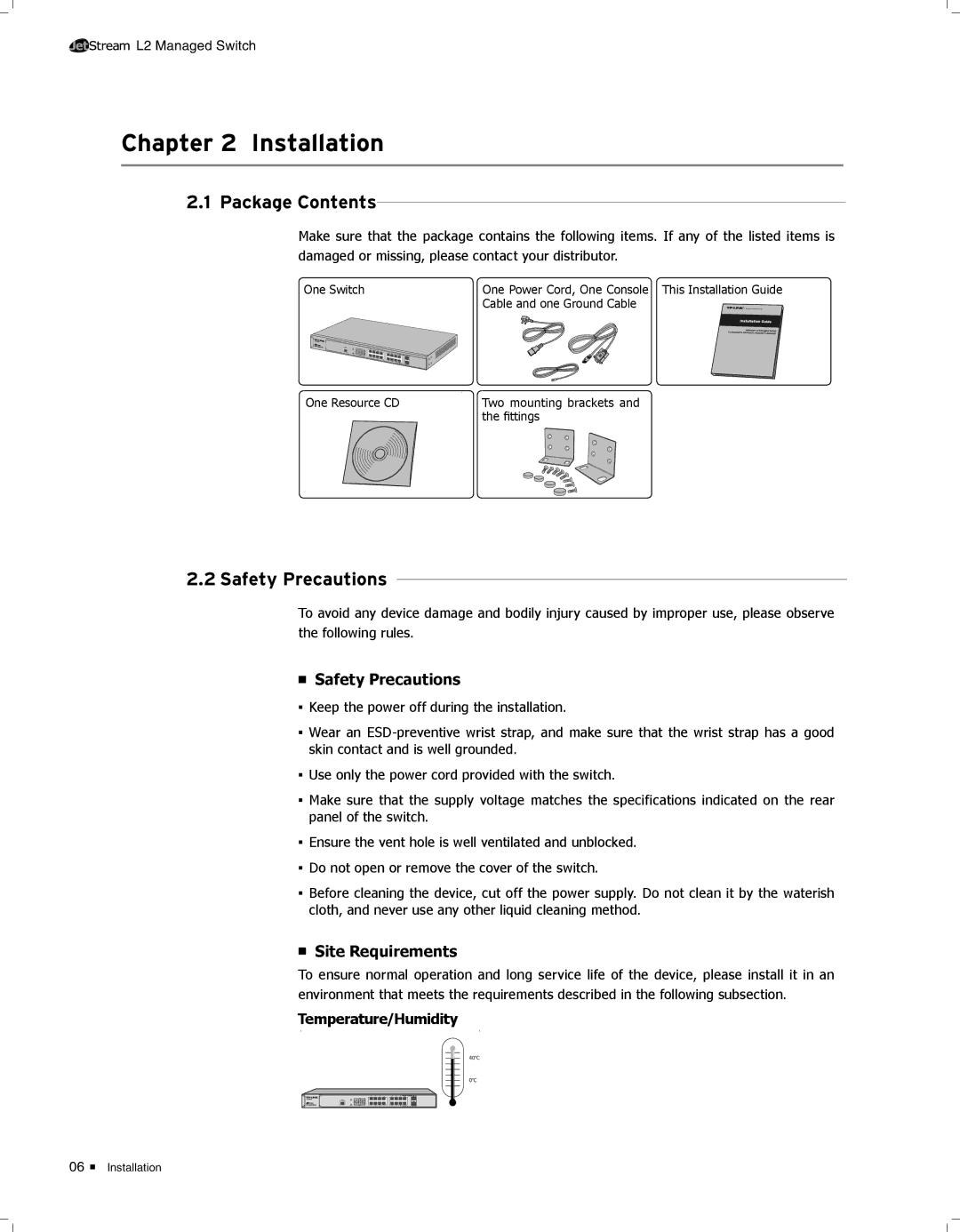 TP-Link TL-SG3424 manual CCCCCCCCCCCInstallation, Package Contents, 2222Safety Precautions 