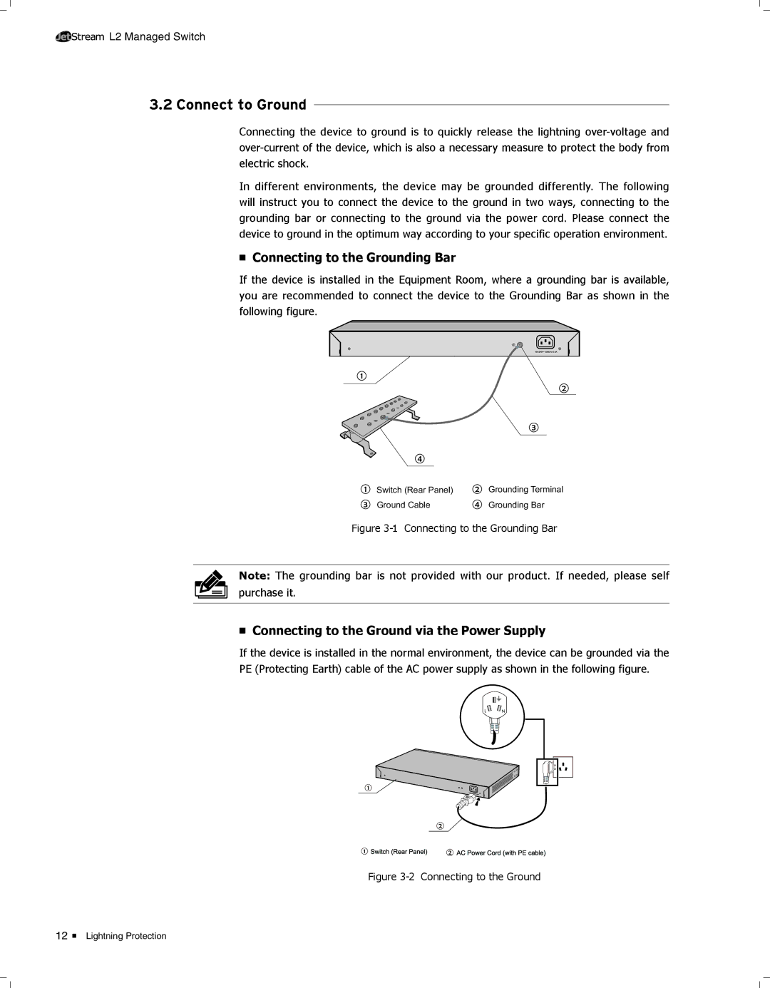 TP-Link TL-SG3424 3333Connect to Ground, Connecting to the Grounding Bar, Connecting to the Ground via the Power Supply 