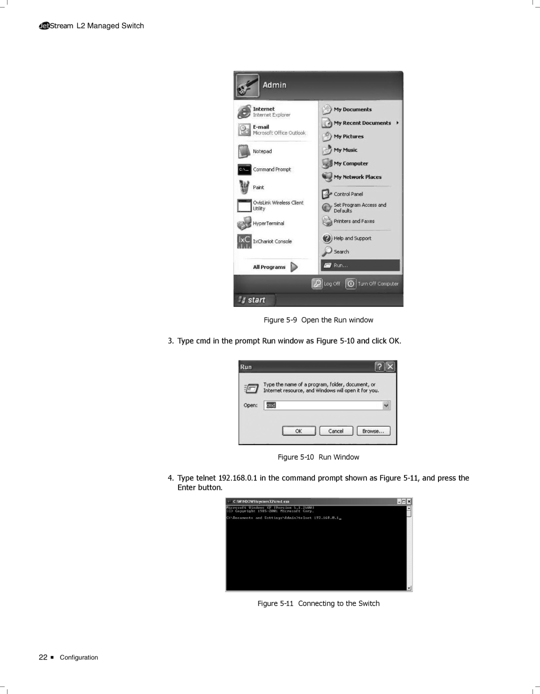 TP-Link TL-SG3424 manual Type cmd in the prompt Run window as -10 and click OK 