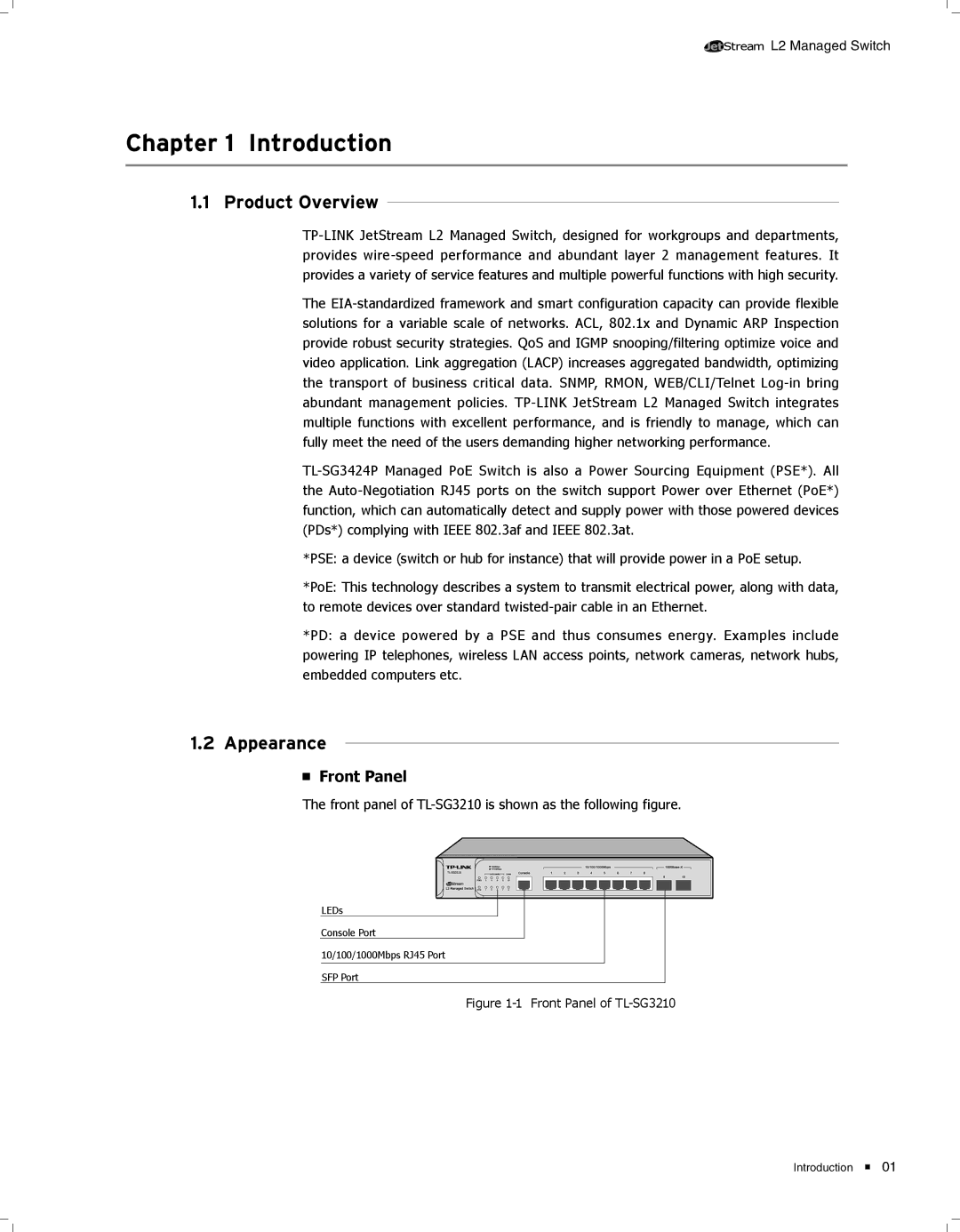 TP-Link TL-SG3424 manual CCCCCCCCCCCIntroduction, Product Overview, Appearance, Front Panel 