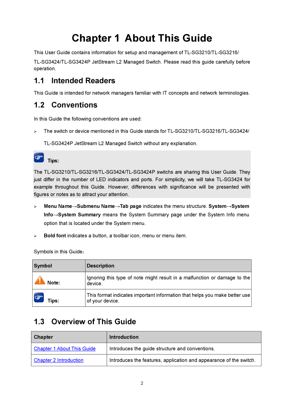 TP-Link TL-SG3424P manual About This Guide, Intended Readers, Conventions, Overview of This Guide 