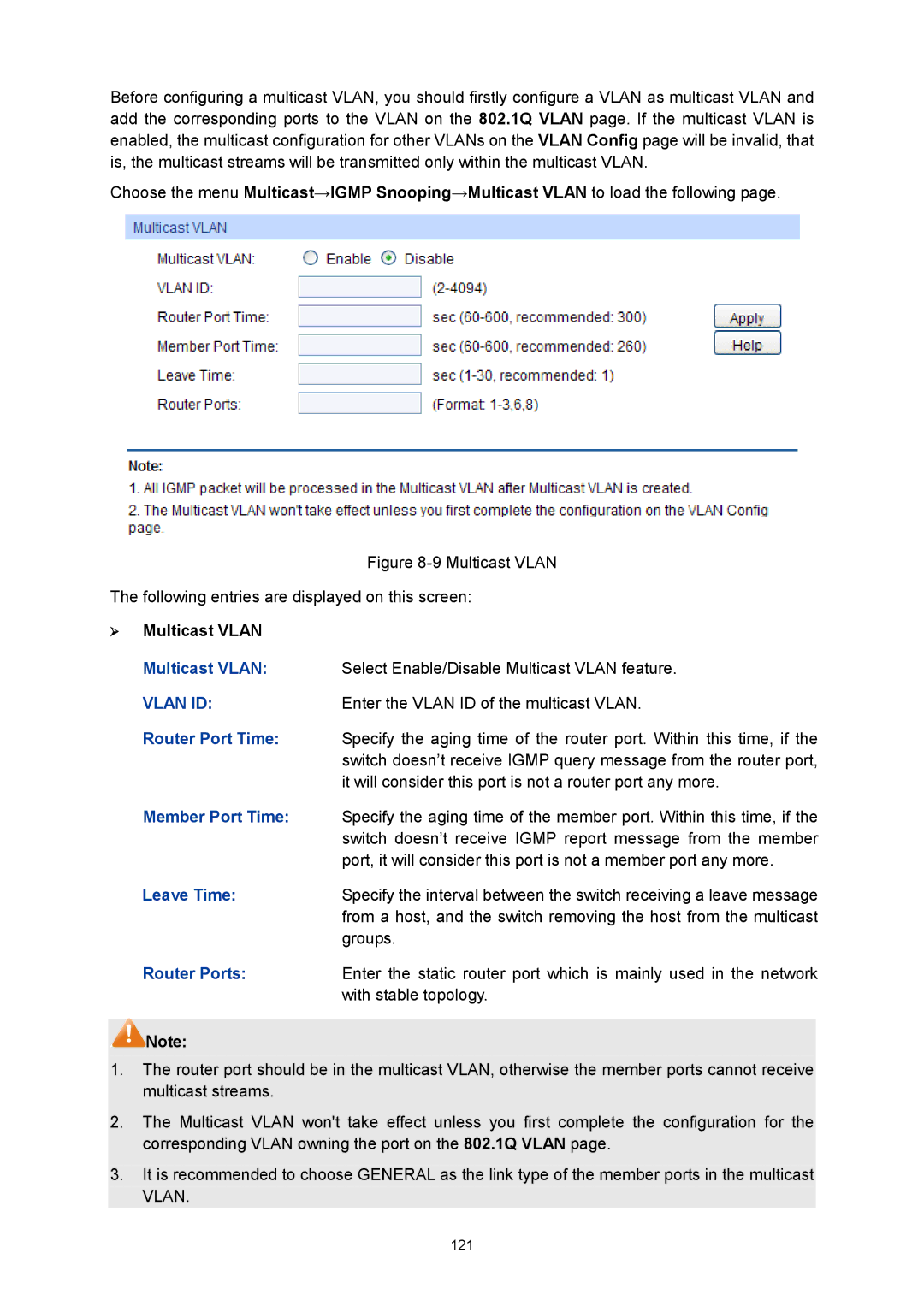 TP-Link TL-SG3424P manual  Multicast Vlan 