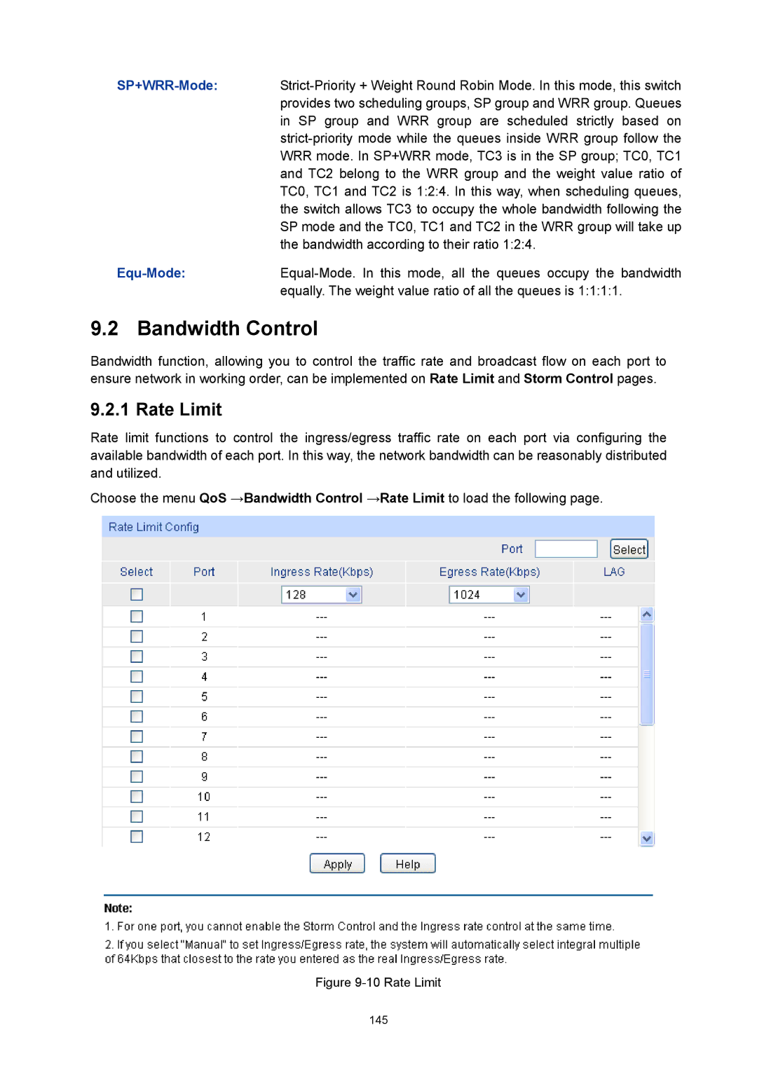 TP-Link TL-SG3424P manual Bandwidth Control, Rate Limit 