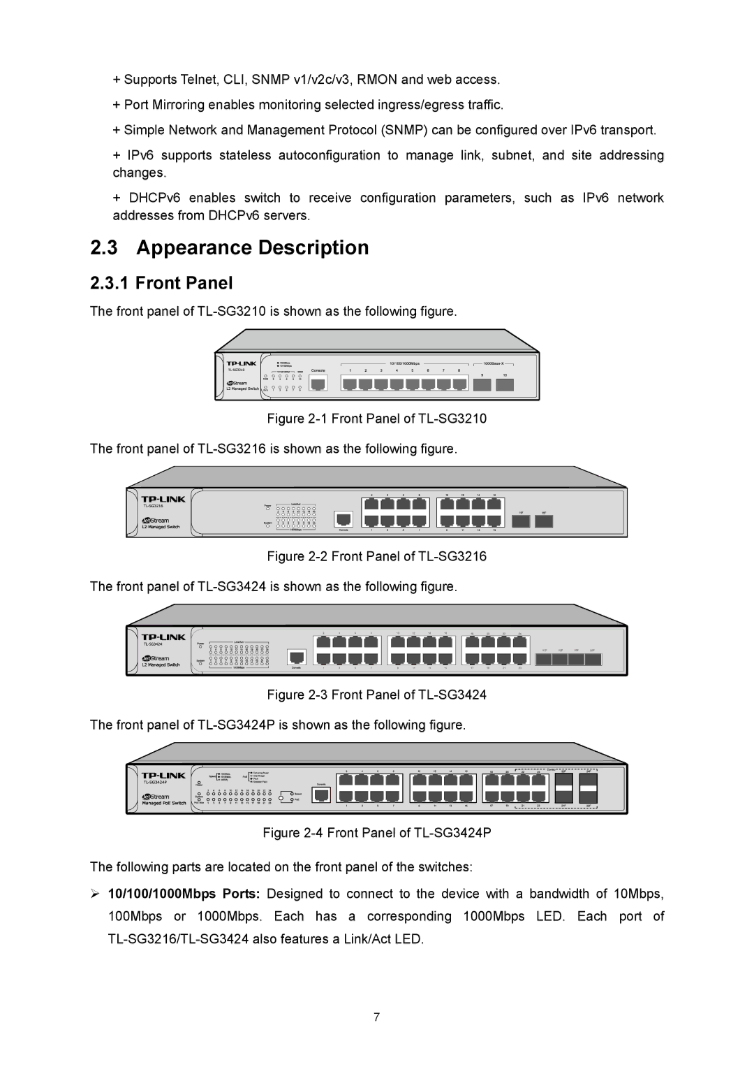 TP-Link TL-SG3424P manual Appearance Description, Front Panel 