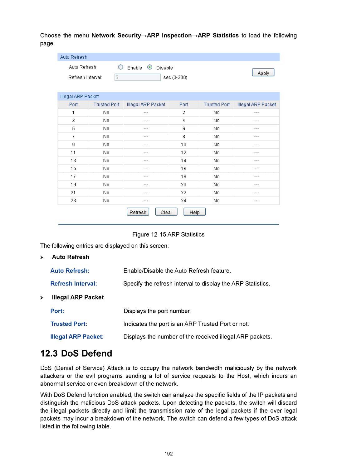 TP-Link TL-SG3424P manual DoS Defend,  Illegal ARP Packet 