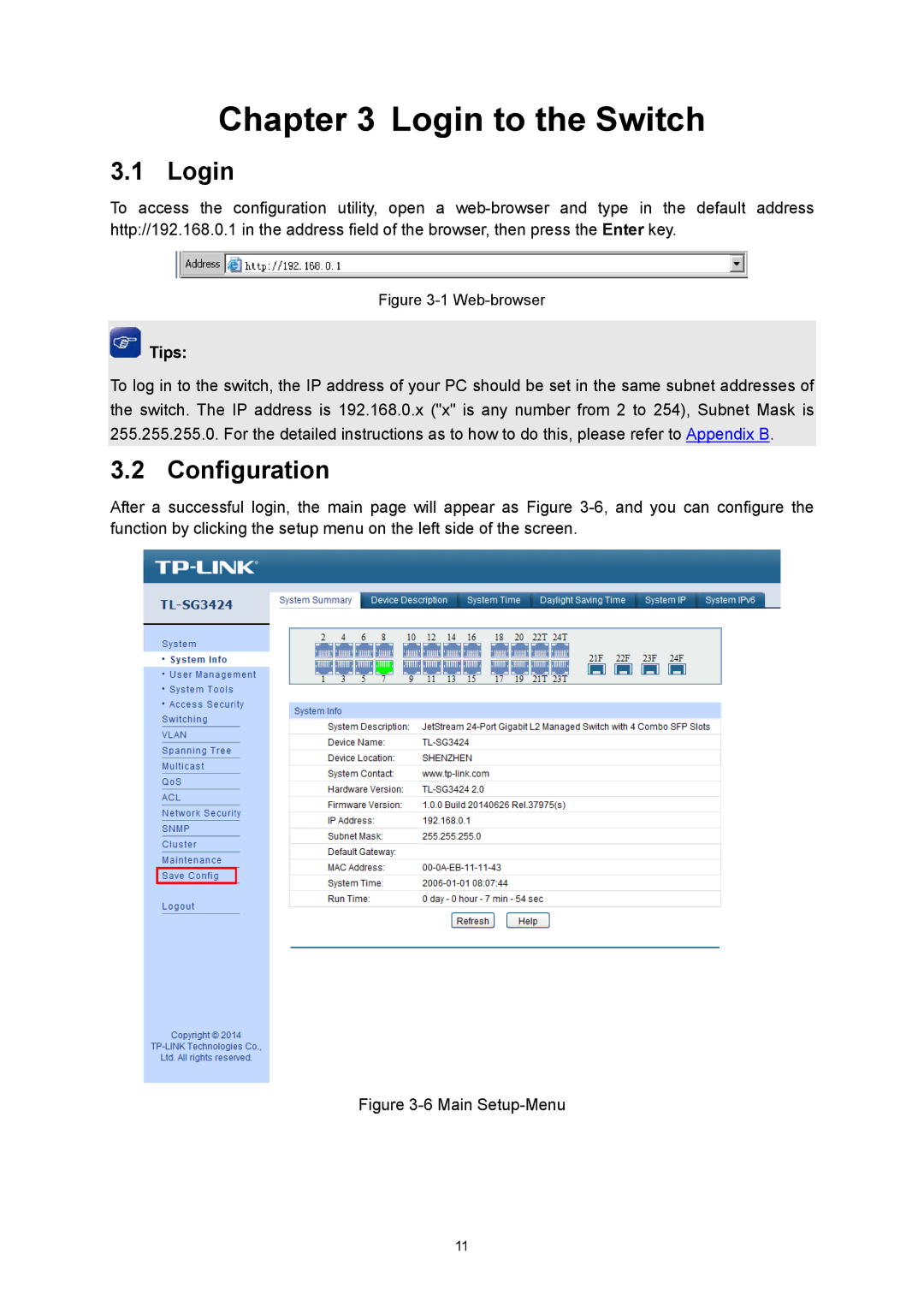 TP-Link TL-SG3424P manual Login to the Switch, Configuration 