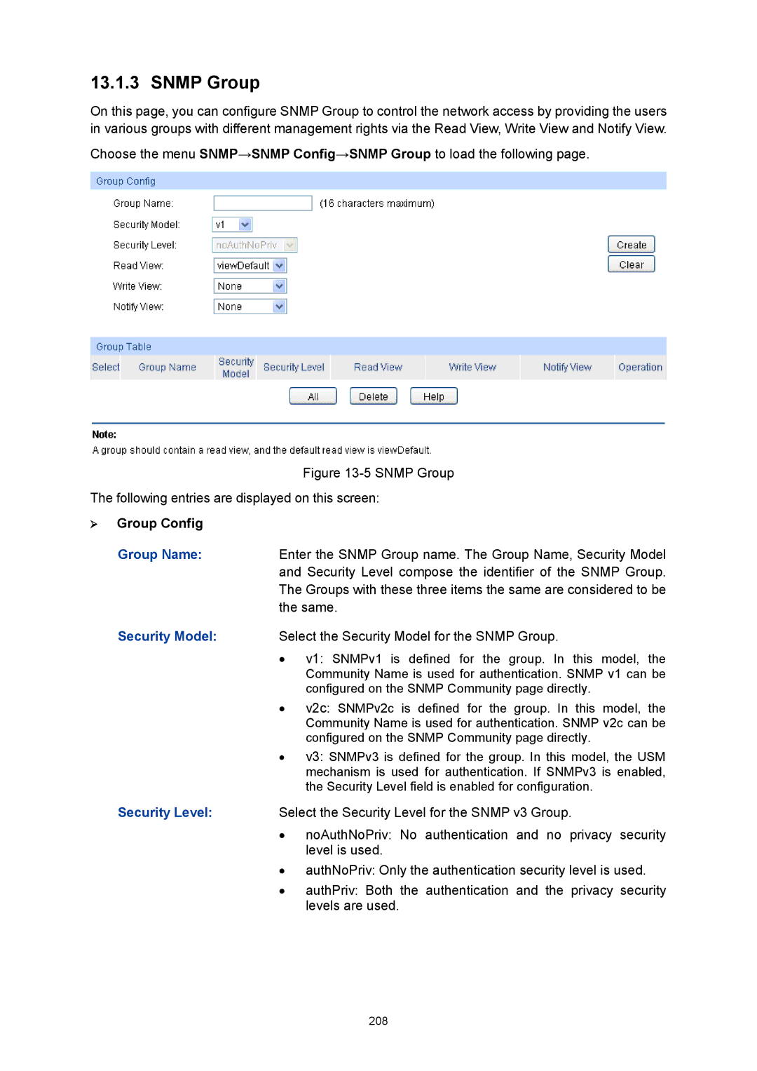 TP-Link TL-SG3424P manual Snmp Group,  Group Config 