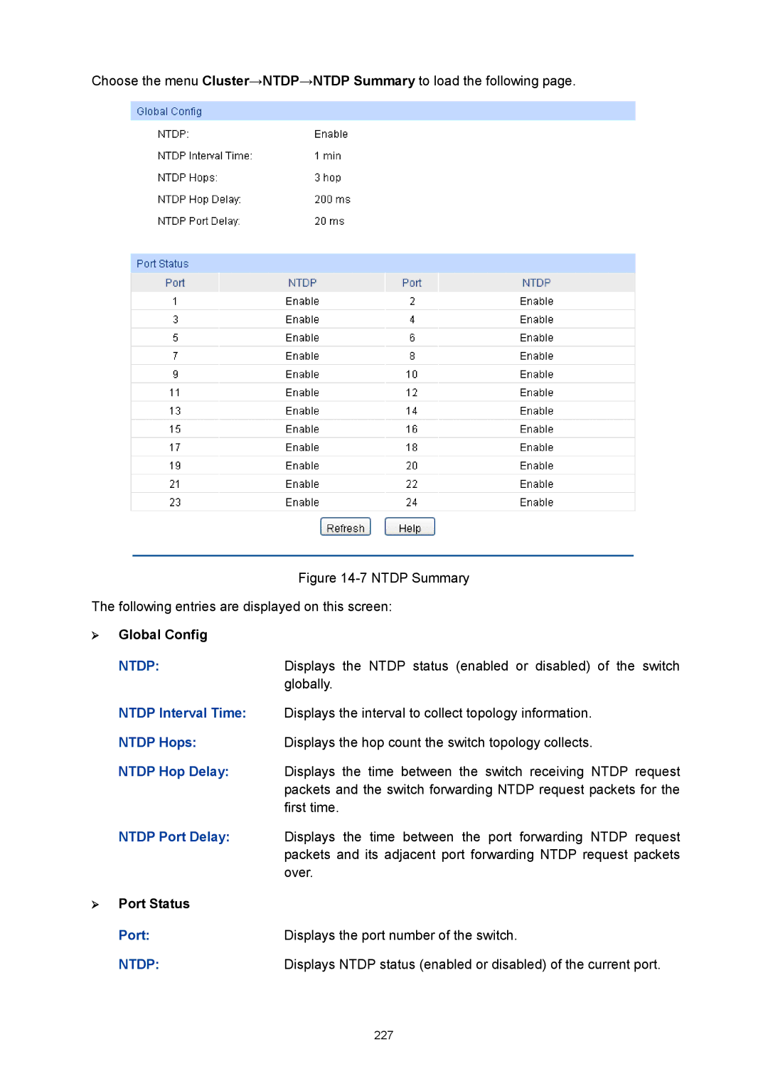 TP-Link TL-SG3424P manual Ntdp Summary Following entries are displayed on this screen 