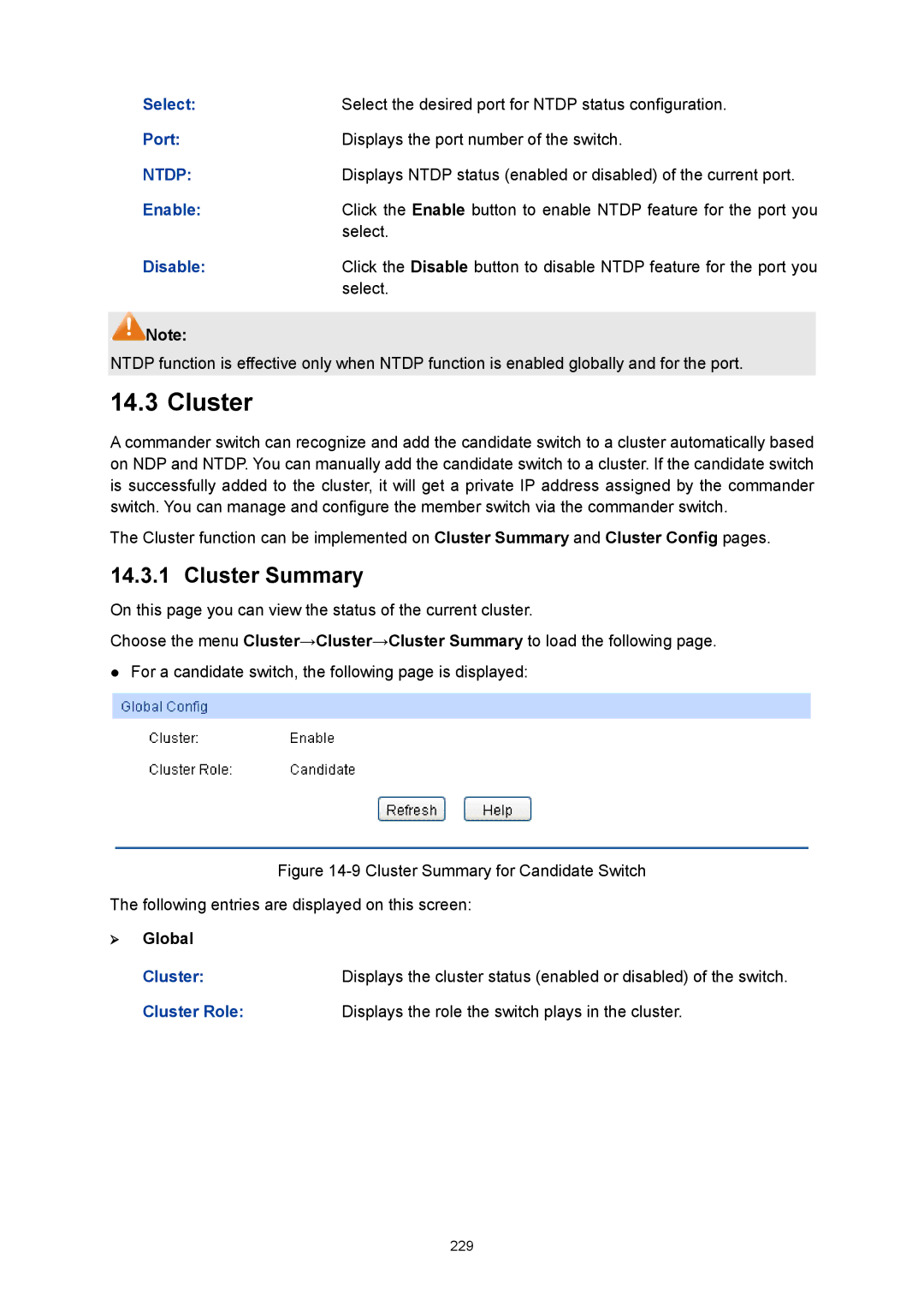 TP-Link TL-SG3424P manual Cluster Summary,  Global 