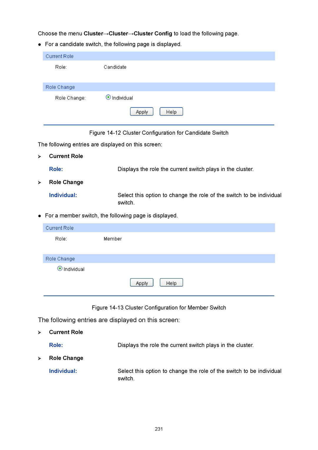 TP-Link TL-SG3424P manual  Current Role,  Role Change 