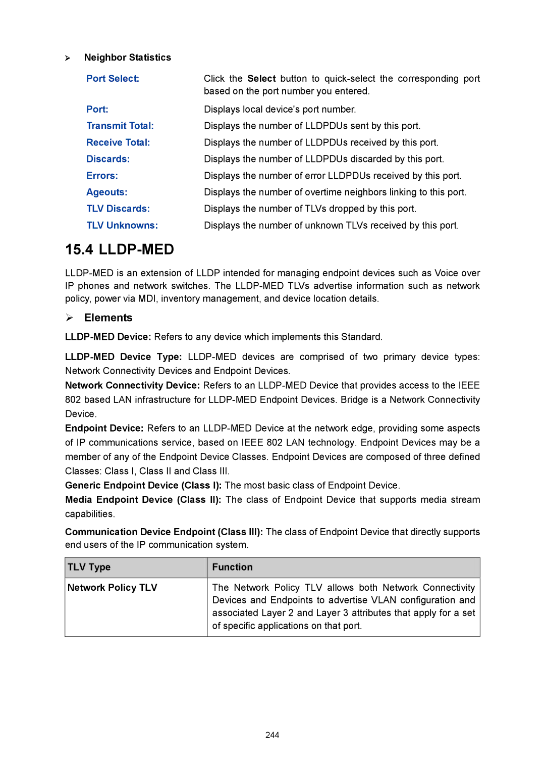 TP-Link TL-SG3424P manual Transmit Total, Receive Total, Errors, Ageouts, TLV Discards, TLV Unknowns 