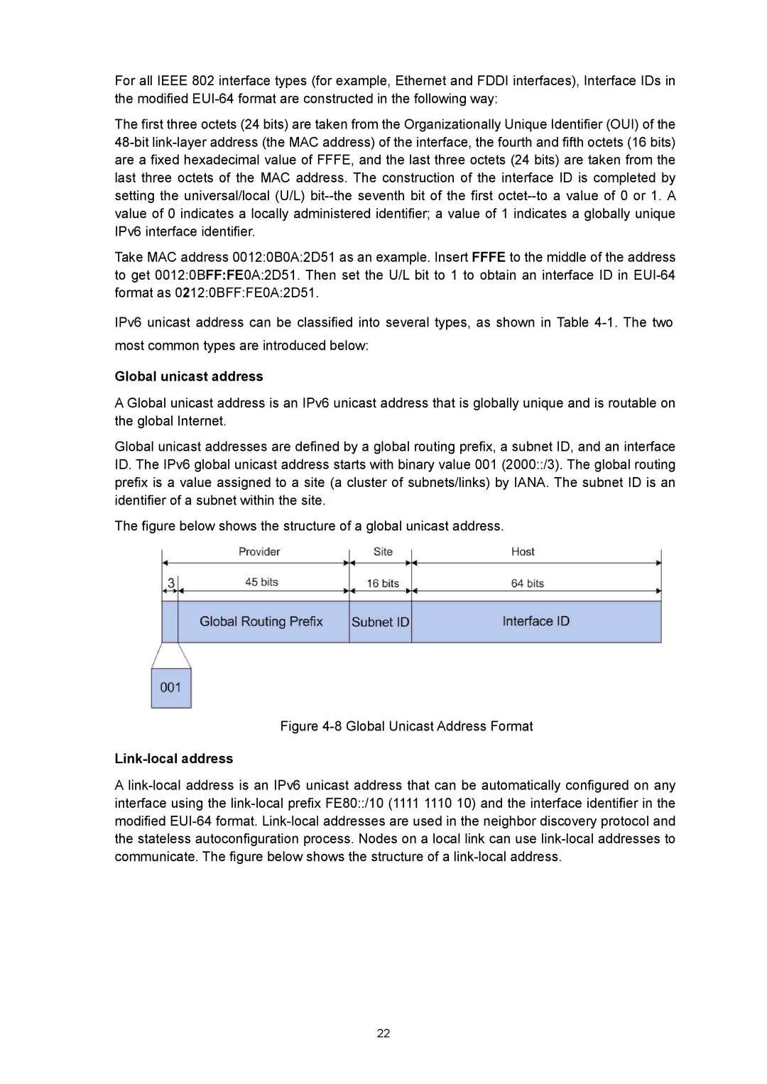 TP-Link TL-SG3424P manual Global unicast address, Link-local address 