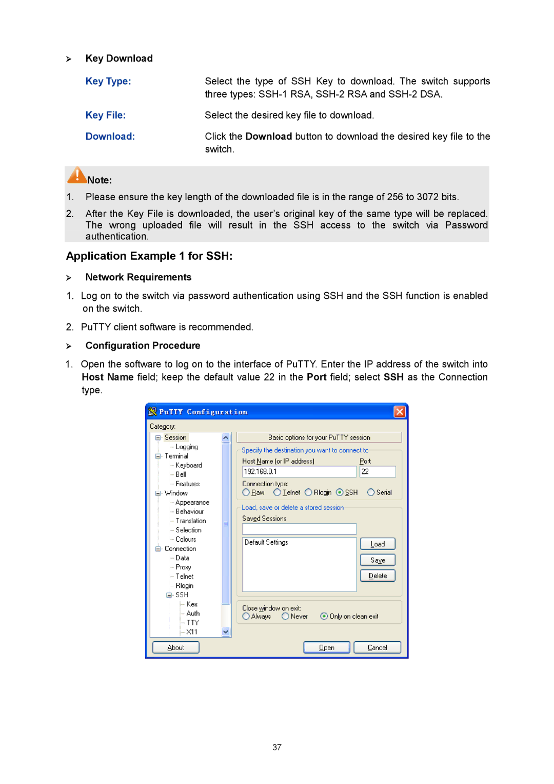 TP-Link TL-SG3424P manual Key Type, Download,  Network Requirements,  Configuration Procedure 