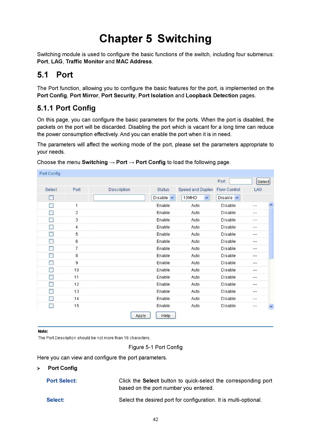 TP-Link TL-SG3424P manual Switching, Port Config, Port Select 