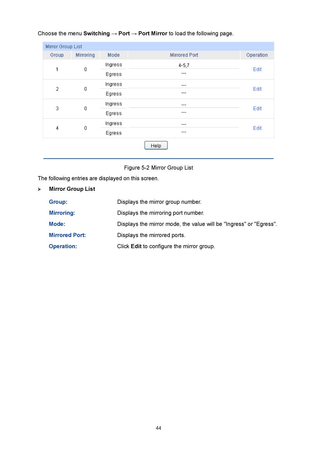 TP-Link TL-SG3424P manual  Mirror Group List 